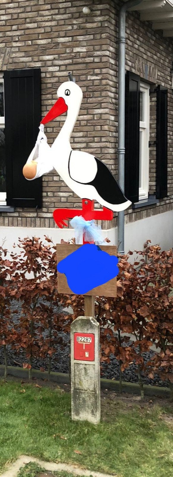 Ooievaar Geboortebord Houten geboorte aankondiging., Ophalen, Gebruikt, Geboortebord