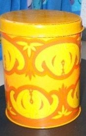 Vintage Bolletje beschuitbus, geel/oranje, retro design, Ophalen of Verzenden, Gebruikt, Beschuit, Bolletje
