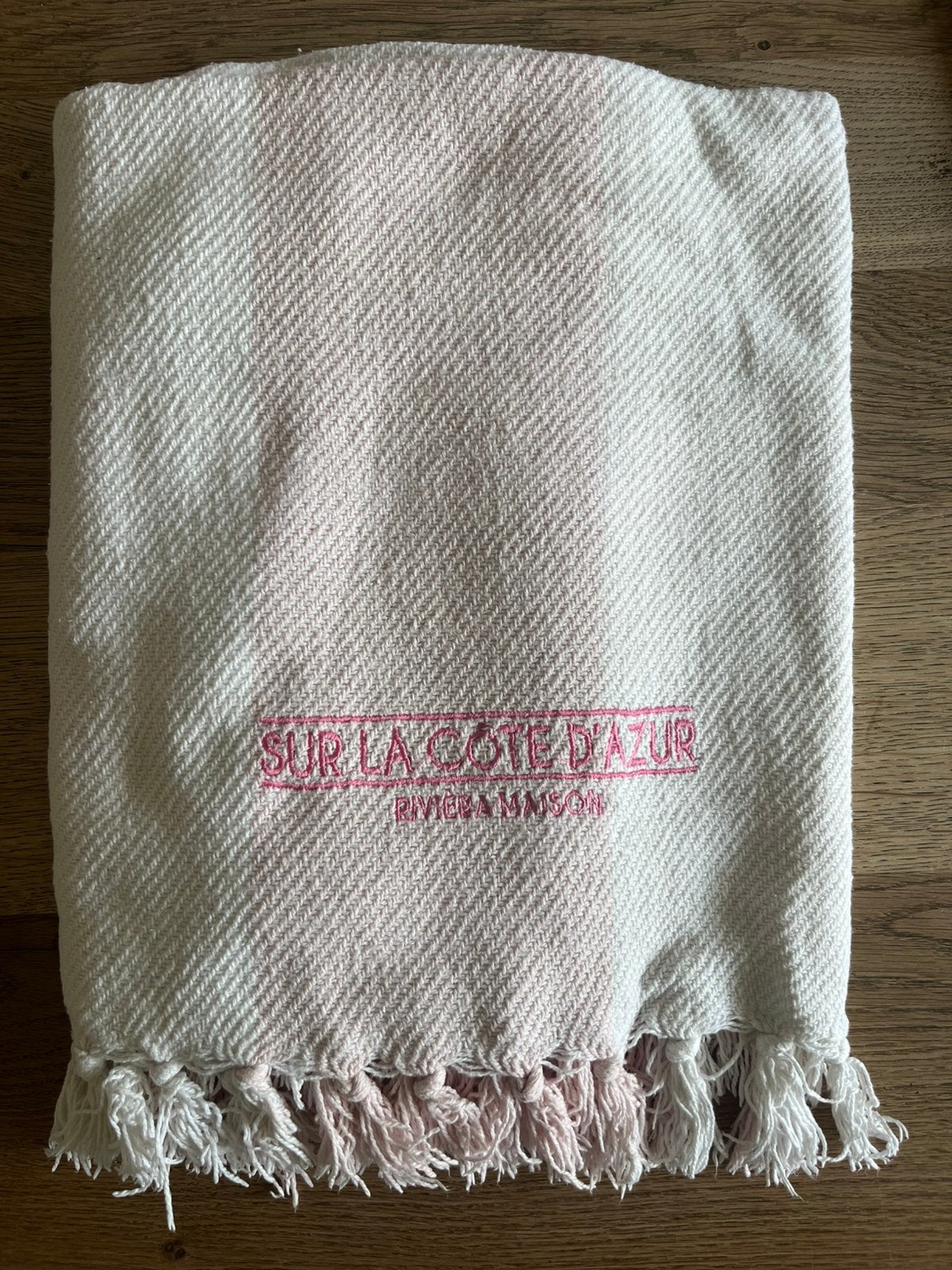 Plaid woondeken Riviera Maison 'Sur La Côte D'Azur' Roze/Wit, Katoen, Gebruikt, 130 cm, Plaid