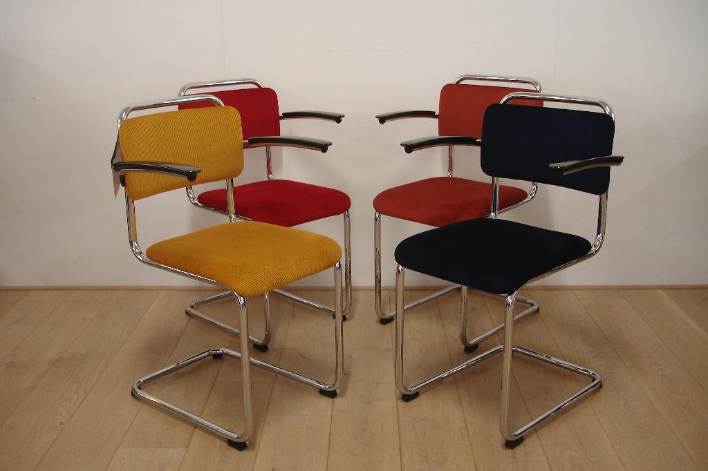 Gispen 201 Hoog model Manchester ribstof, Huis en Inrichting, Stoelen, Zo goed als nieuw, Vier, Hout, Metaal, Stof, Overige kleuren