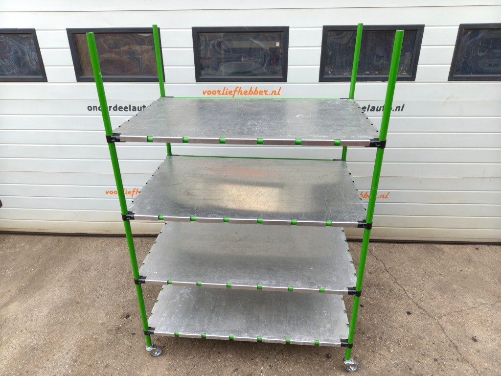 kar met 4 aluminium legborden, 4 zwenkwielen, 2 met rem, Ophalen, Gebruikt, /, /