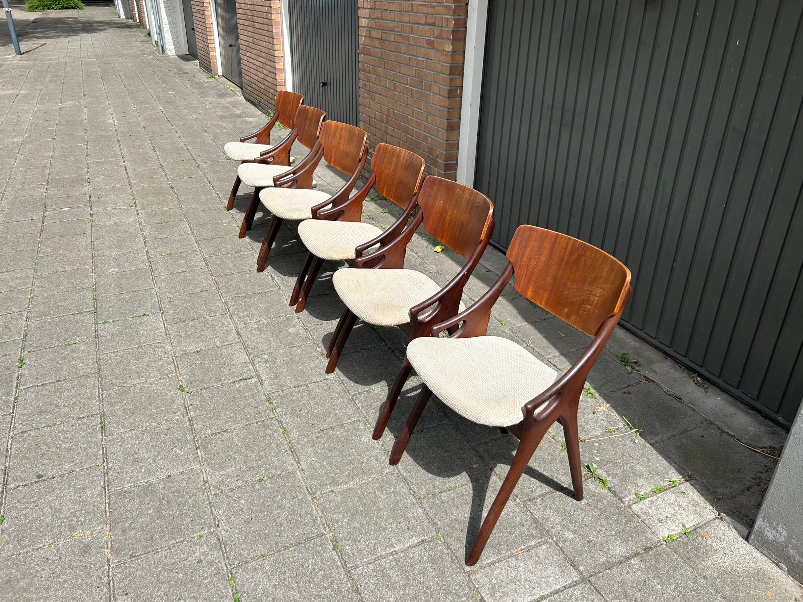 Set van 6 Deense Design Stoelen – Arne Hovmand-Olsen, Ophalen of Verzenden, Zo goed als nieuw, Bruin, Eén