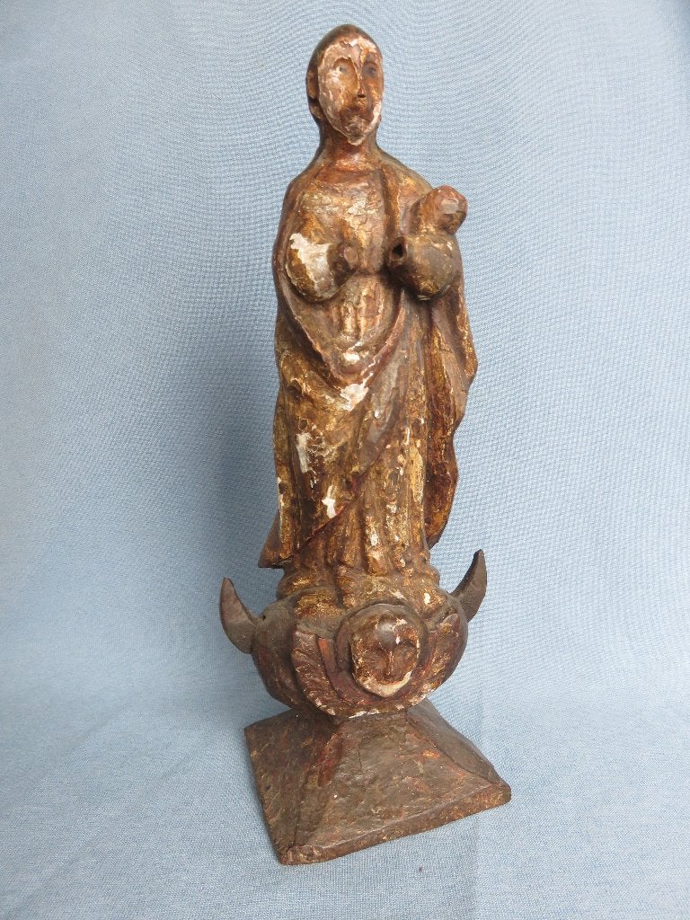 Maria op de maan beeld in hout - 18e - 19e eeuw, Ophalen of Verzenden