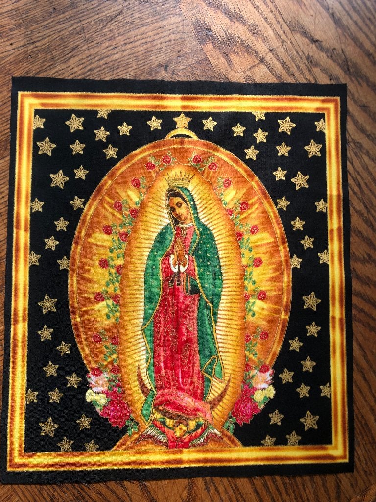 Heilige Maagd Maria Stof Guadalupe zwart paneel goudaccenten, Hobby en Vrije tijd, Zwart, Nieuw, Ophalen of Verzenden, Katoen