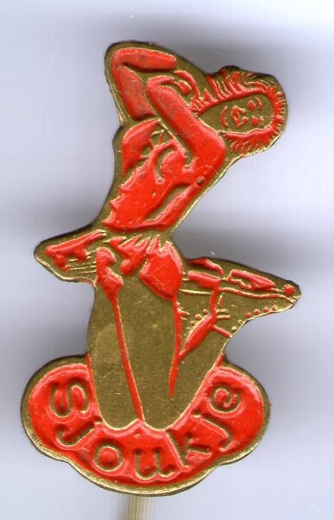 Sjoukje Dijkstra rood/koper kunstschaatser speldje( S_195), Verzamelen, Speldjes, Pins en Buttons, Verzenden, Zo goed als nieuw