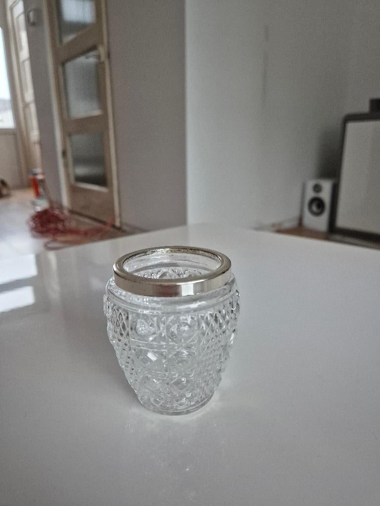 Kristallen lepelvaasje met zilveren rand, Antiek en Kunst, Ophalen of Verzenden