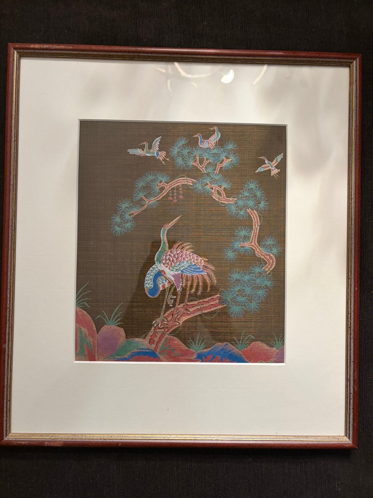 Twee-luik ingelijst schildering op zijde Chinees - Zijde, 44 cm, Ingelijst, 1950 - 1999, Overige technieken