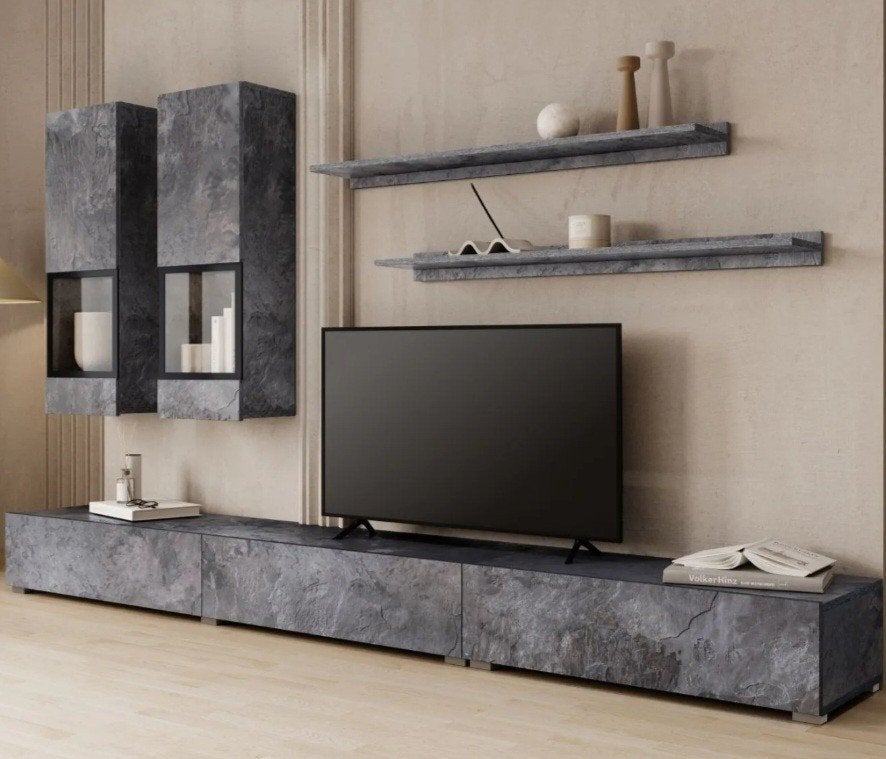 Modern TV-meubel, donkergrijze kleur., Gebruikt, Modern, Industrieel, Ophalen of Verzenden, 200 cm of meer