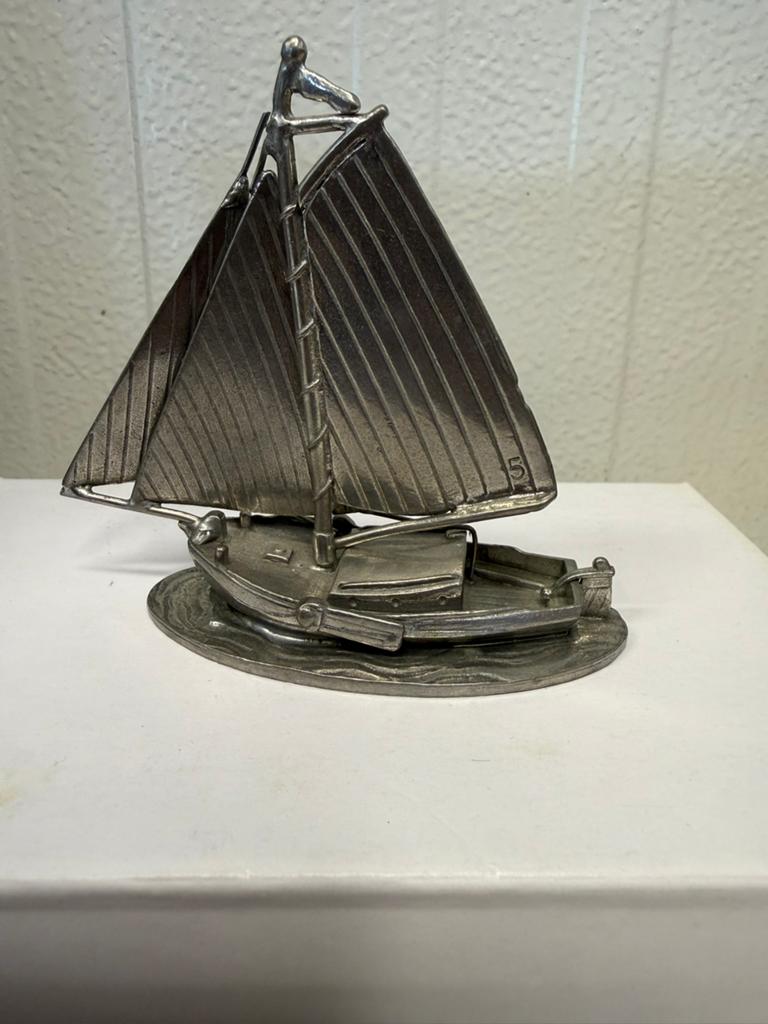 Tinnen miniatuur schouw van de Tinnengieterij, Onbekend, Zo goed als nieuw, Onbekend, De Tingieterij