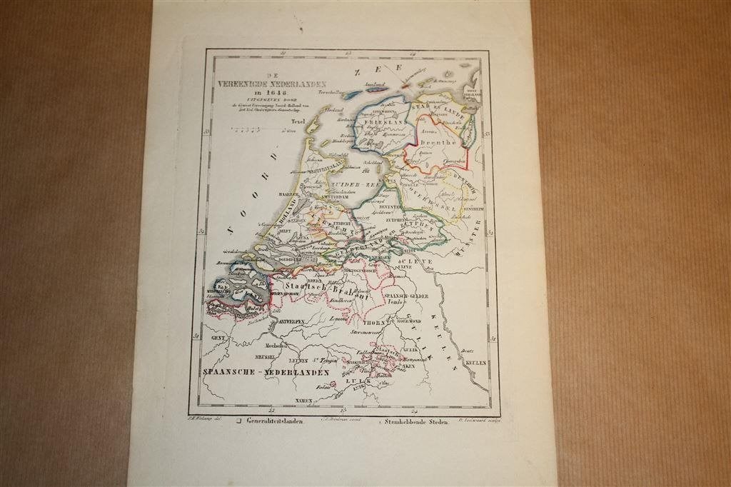 Antieke kaart - Vereenigde Nederlanden in 1648 - Witkamp, Gelezen, Ophalen of Verzenden, Landkaart, 1800 tot 2000