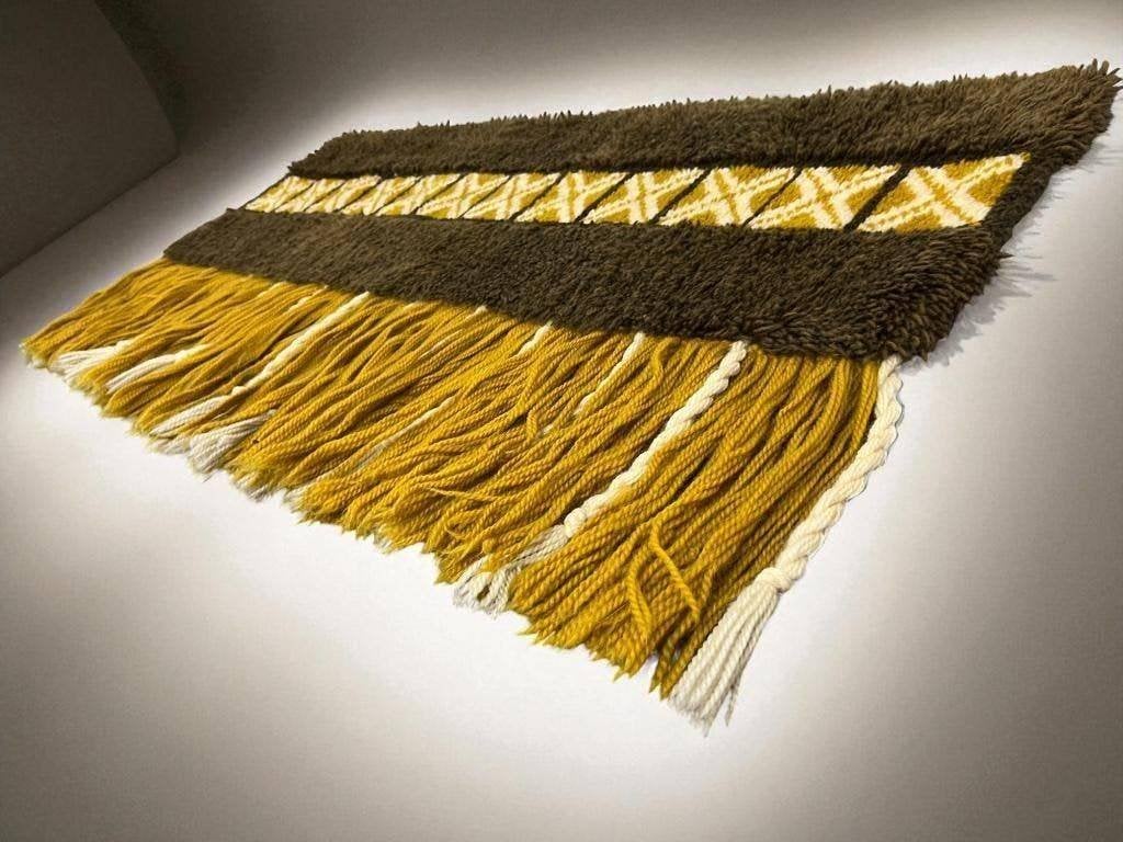 vintage okergeel -  bruin tapijt / vloerkleed / wandtapijt, Ophalen