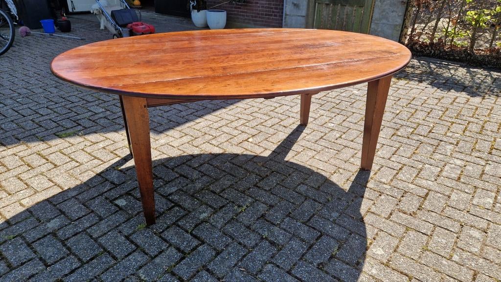 Antieke ovale hangoor eettafel van  teak hout, Ophalen of Verzenden