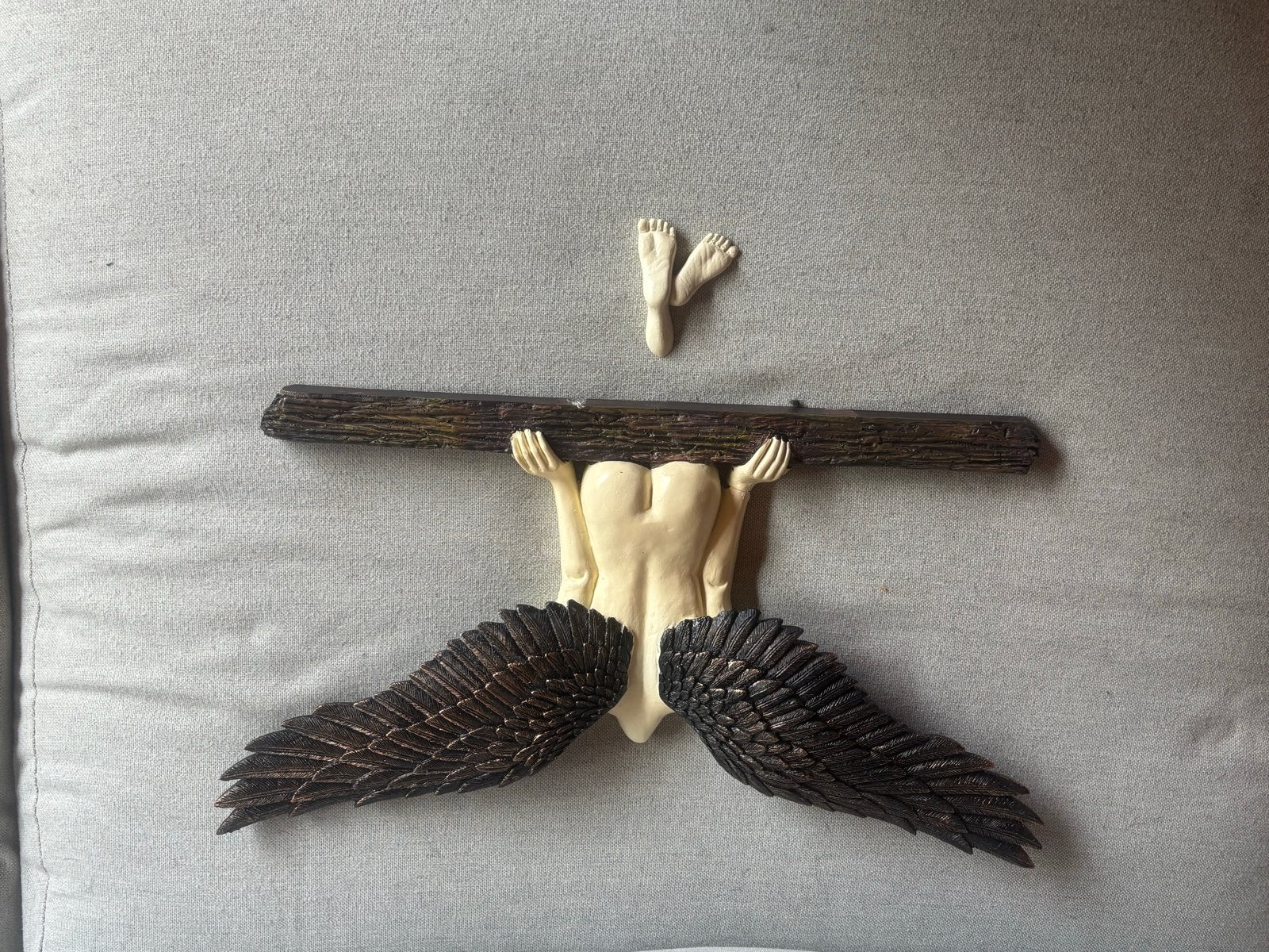Engel wanddecoratie met vleugels, Antiek en Kunst, Ophalen, Handgemaakt, Wanddecoratie, 20 - 50 cm