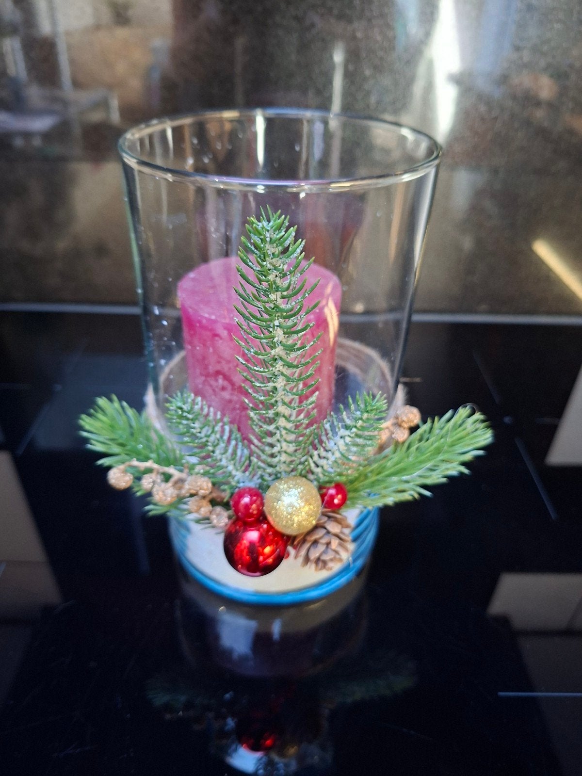 kerst stukje met kaars groot en kleine vaas percstuk te koop, Ophalen, Nieuw