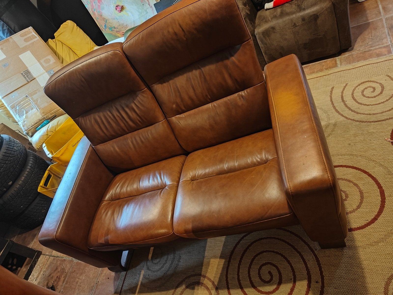 Stressless Wave Copper Leren Bank, Ophalen, Gebruikt, 150 tot 200 cm, Tweepersoons