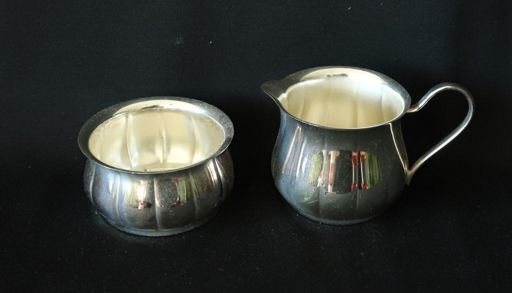 Vintage metal melk en suiker setje, Overige materialen, Gebruikt, Overige typen, Ophalen of Verzenden