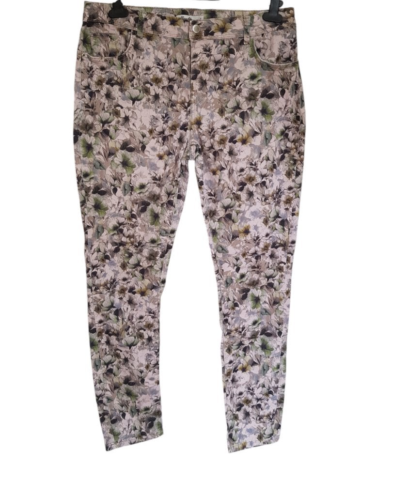 Mooie MISS ETAM stretch jeans broek met bladerprint maat 44., Verzenden, Wit, Zo goed als nieuw, Miss Etam
