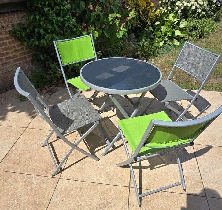 Tuinset met 4 stoelen en tafel - Groen/Grijs, Ophalen, Zo goed als nieuw