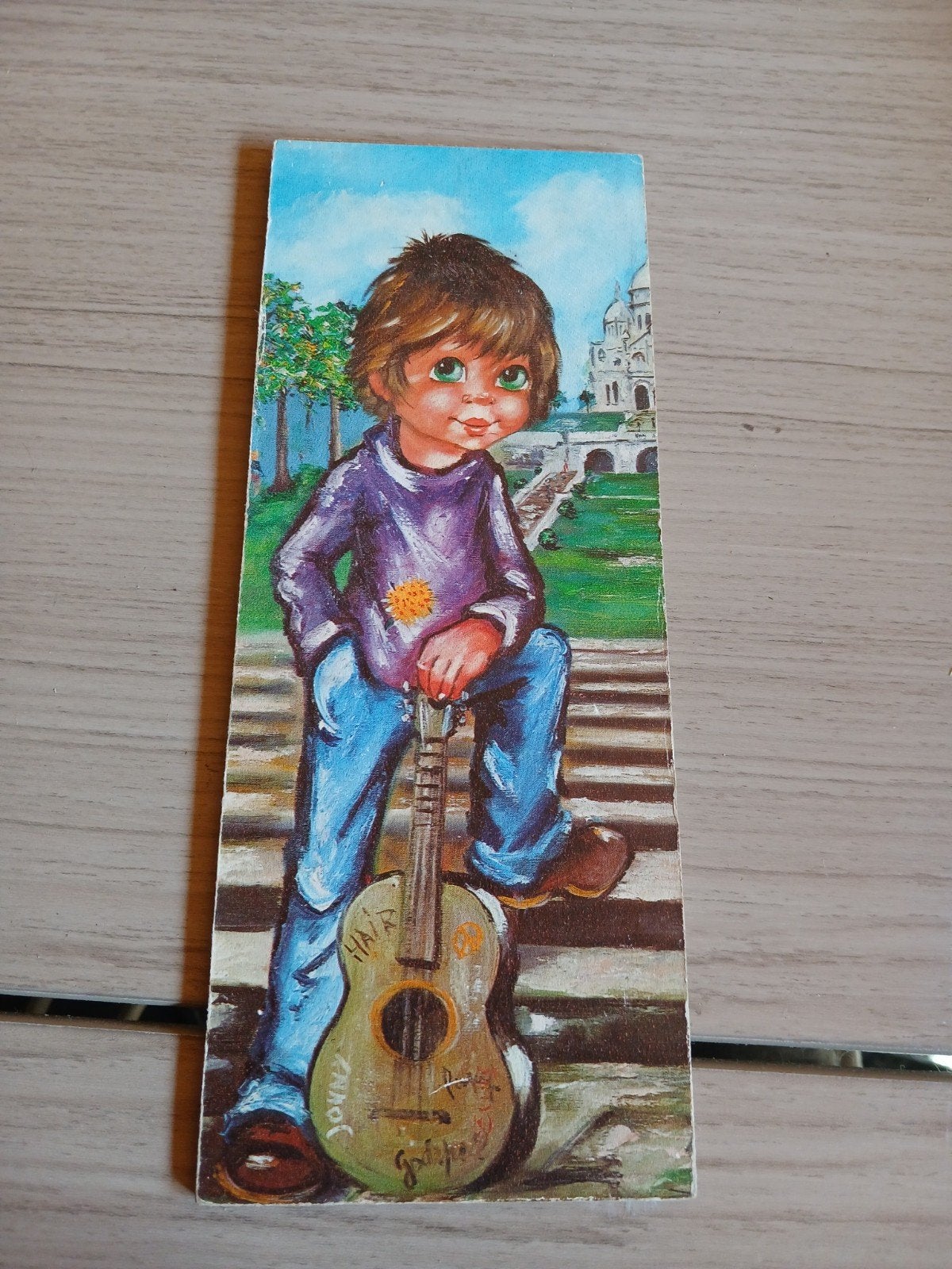 Vintage schilderij print jongen met gitaar, Ophalen of Verzenden, Huis en Inrichting