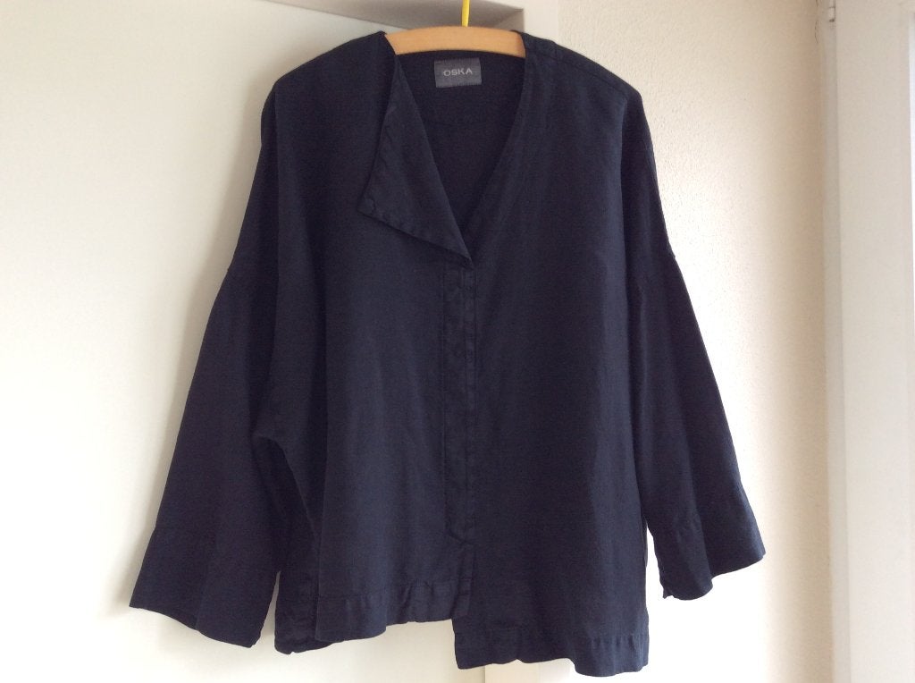 OSKA TUNIEK BLOUSE ZWART LANGE MOUWEN TOP 100%LINNEN mt: III, Verzenden, Zwart, Maat 42/44 (L), Gedragen