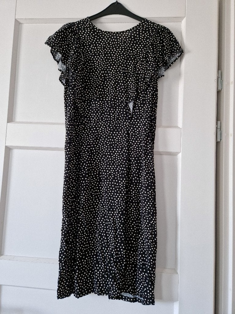 Midi jurk, zwart met witte stipjes, maat 40, Kleding | Dames, Maat 38/40 (M), Zwart, Ophalen of Verzenden, Zo goed als nieuw