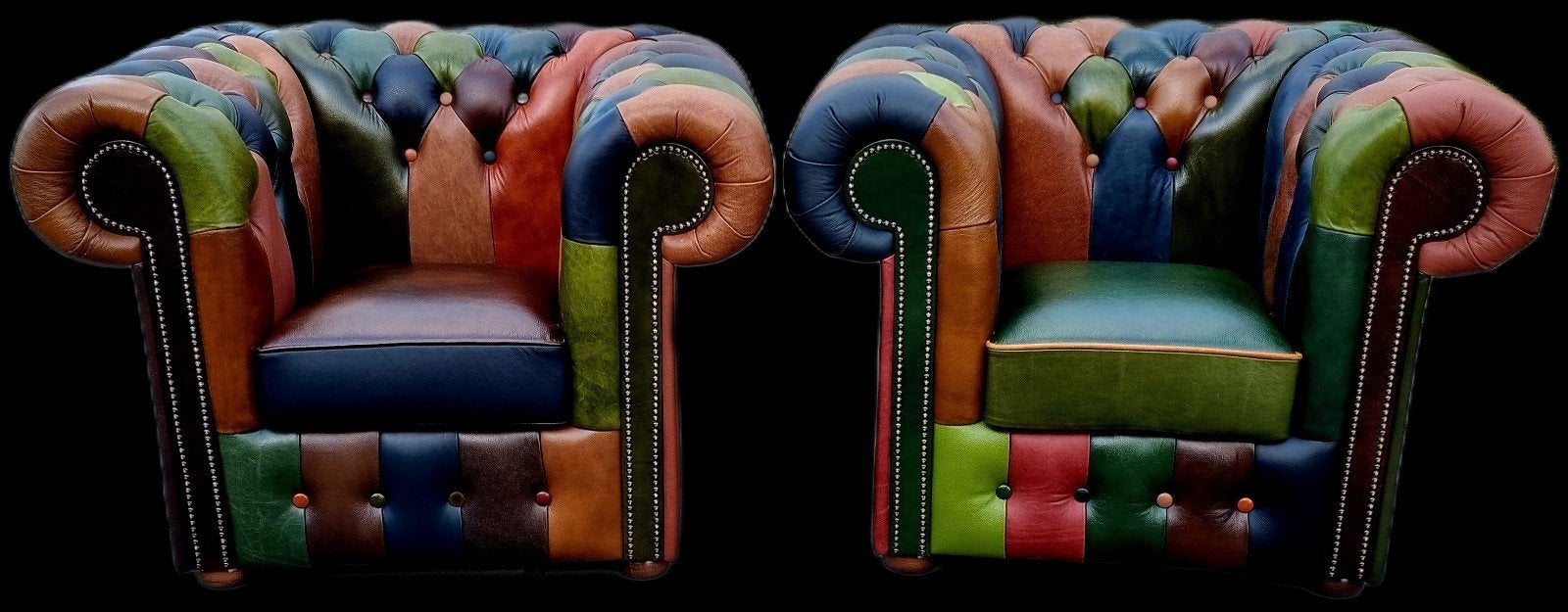2x Chesterfield club fauteuil Patchwork + BEZORGING GRATIS