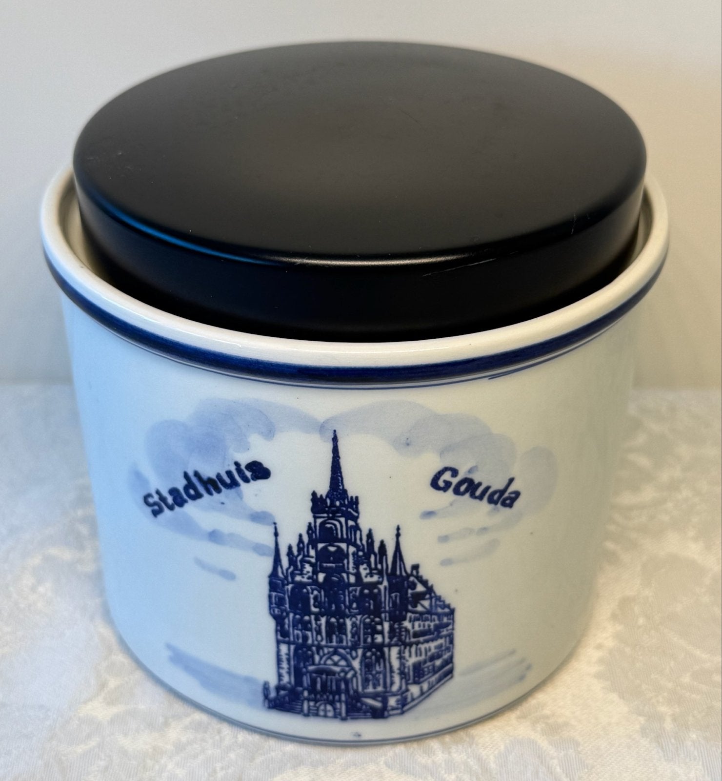 Delfts Blauw Gouda Stadhuis Siroopwafel Pot, Antiek en Kunst, Ophalen of Verzenden