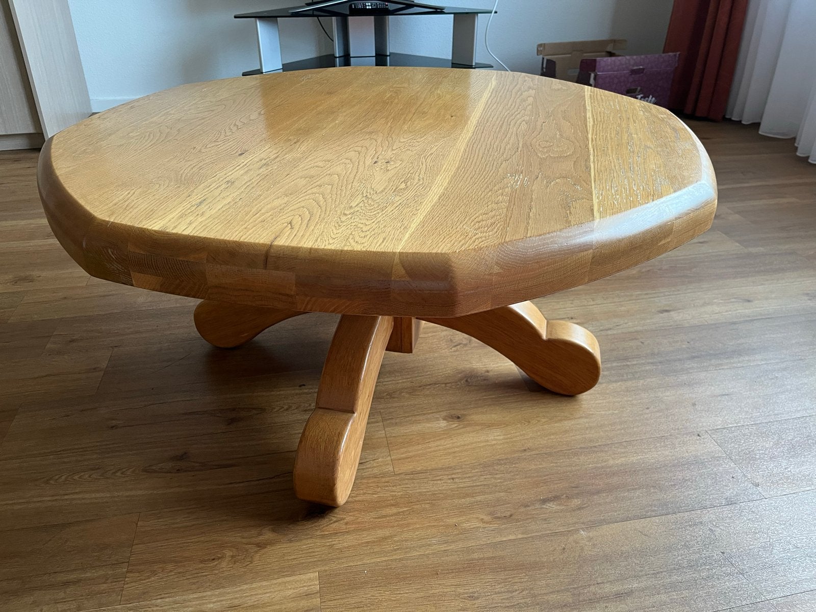 Massief eikenhouten salontafel, achthoekig, Ophalen, 50 – 75, Gebruikt, Eikenhout