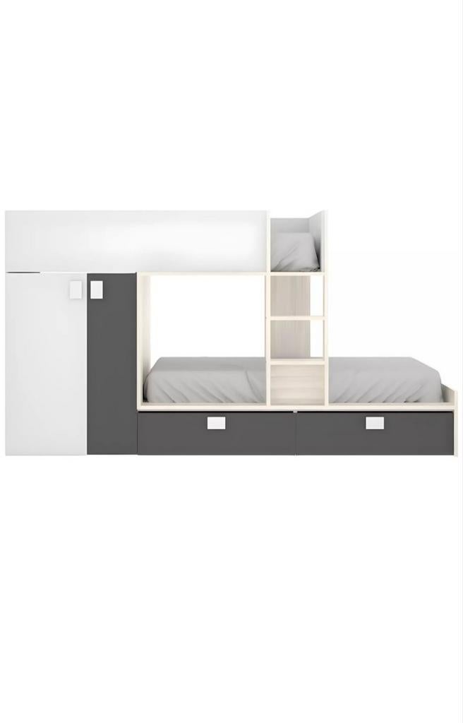 Modern stapelbed met opbergruimte en bureau, Kinderen en Baby's, Kinderkamer | Stapelbedden en Hoogslapers, Ophalen, Zo goed als nieuw