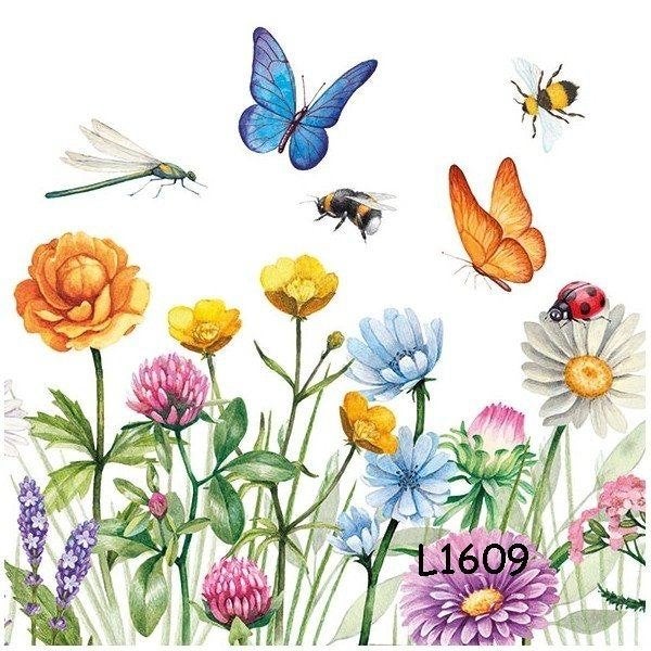 Servetten decoupage/bullet journal - veldbloemen L1609, Verzenden, Nieuw