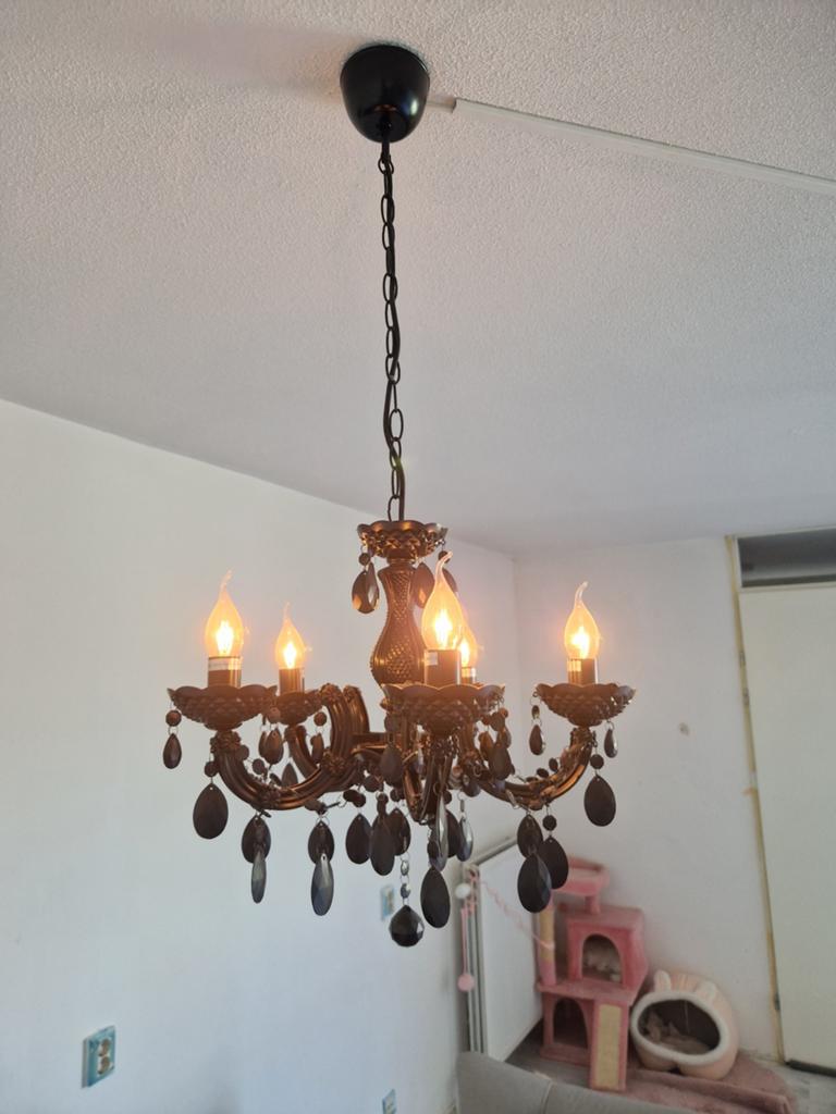 Zwarte kroonluchter met 5 lampen - Kwantum, Ophalen of Verzenden, Gebruikt, Metaal, Modern, Klassiek, Chique