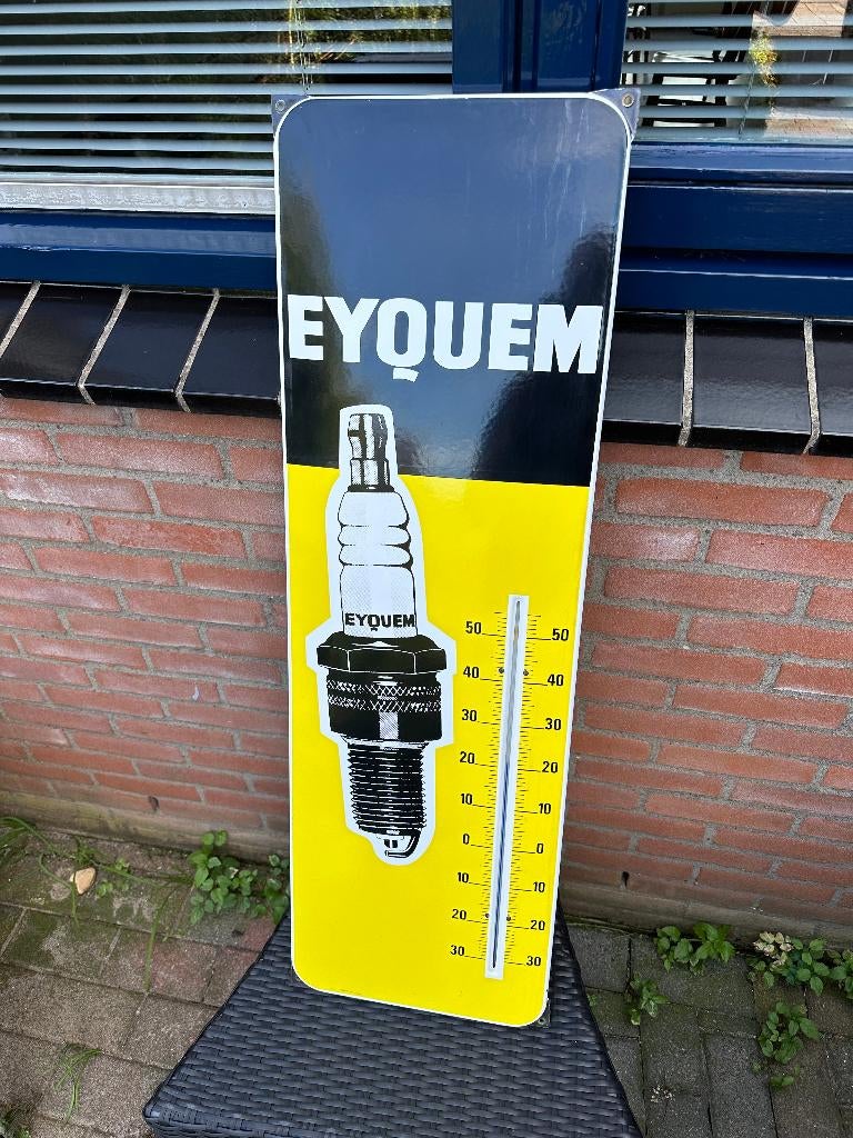 Mooie emaille EYQUEM bougie thermometer bord., Ophalen of Verzenden, Gebruikt, Reclamebord