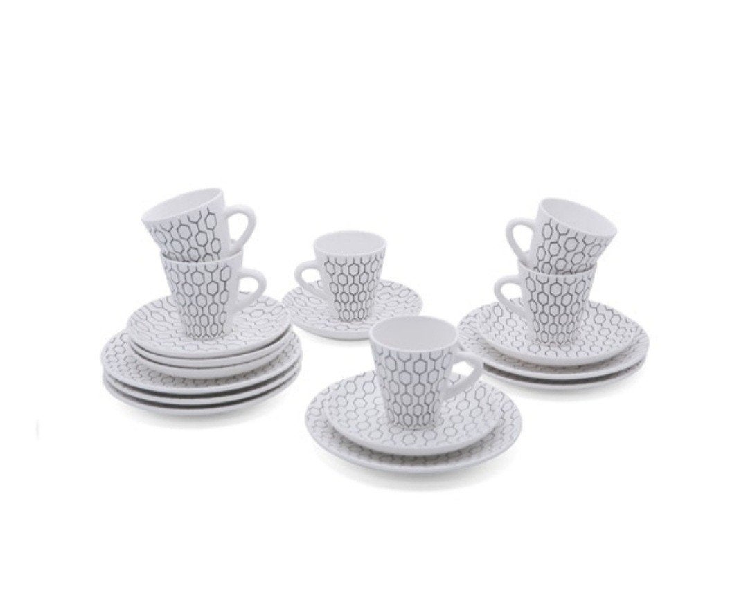 Buccan Hexagon Koffieset Wit 18-delig Nieuw, Nieuw, Ophalen of Verzenden, Overige stijlen, Kop(pen) en/of Schotel(s)