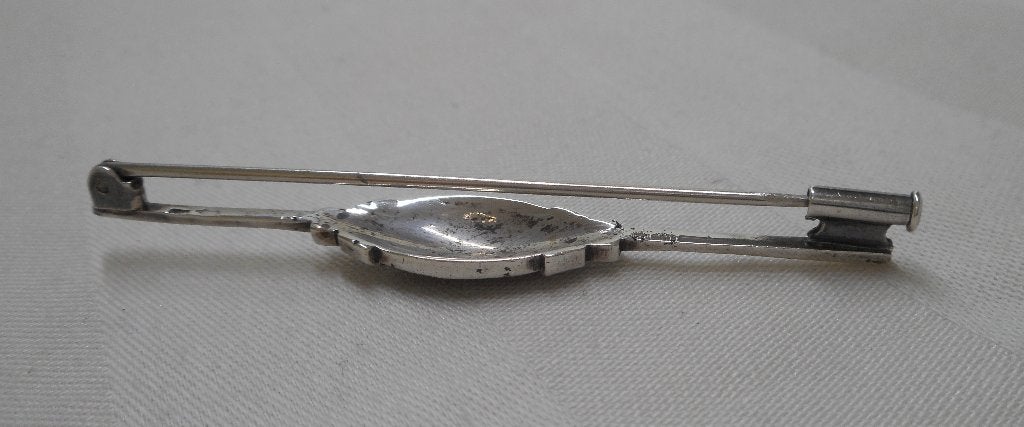 Zilveren Art Deco broche met markasiet steentjes nr.1455, Verzenden, Zilver, Broche
