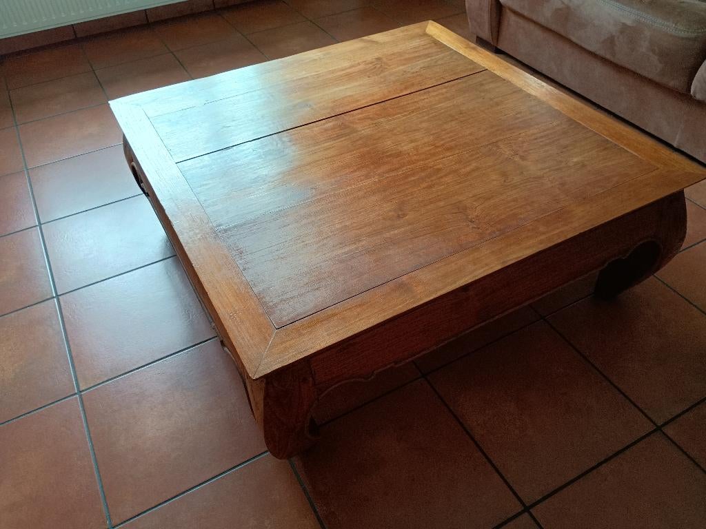 grote teakhouten opiumtafel, Huis en Inrichting, Ophalen, Gebruikt, 50 tot 100 cm, Vierkant