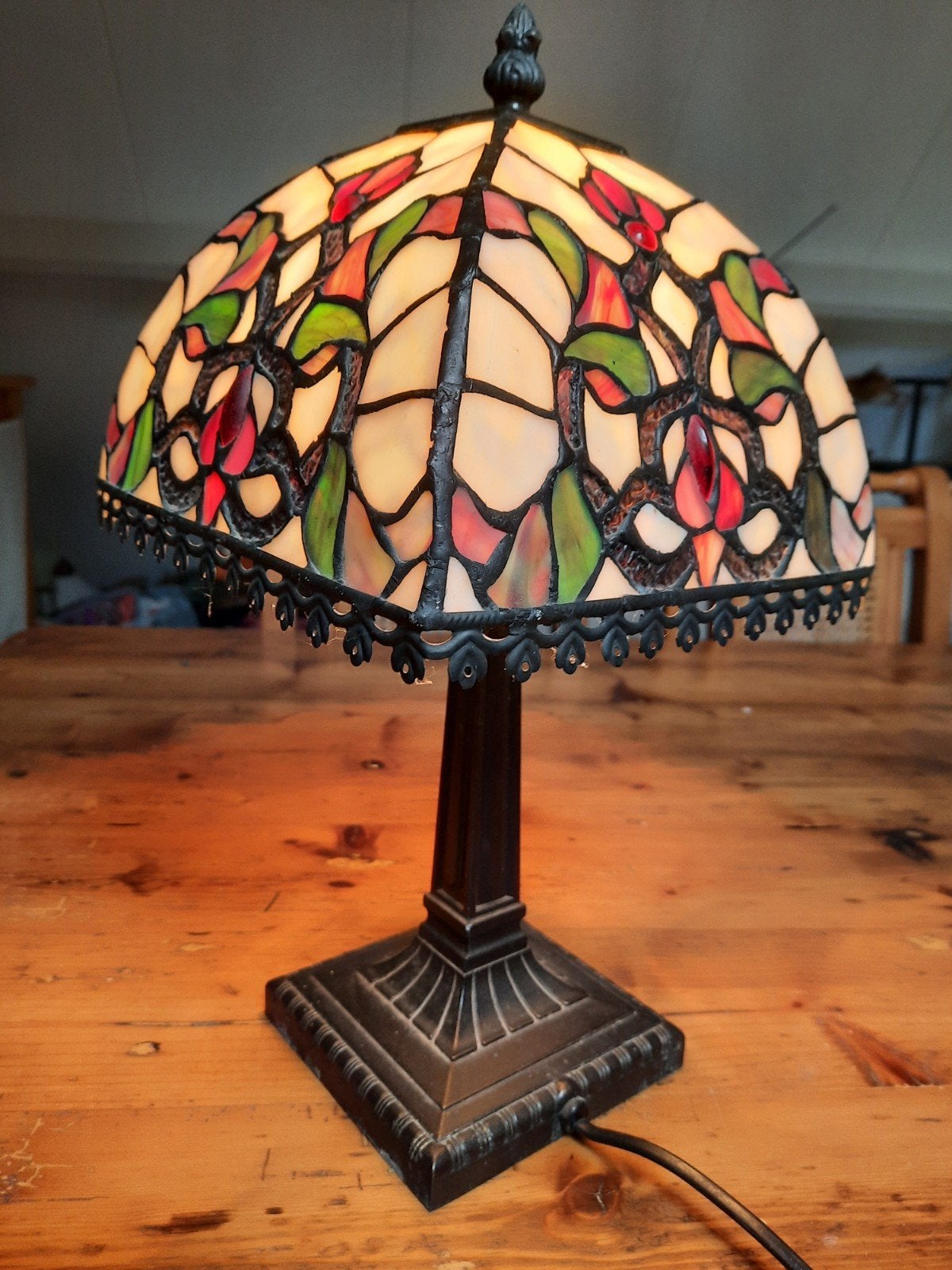 Glas in lood tafellamp., Ophalen, Zo goed als nieuw, Glas, 38 cm