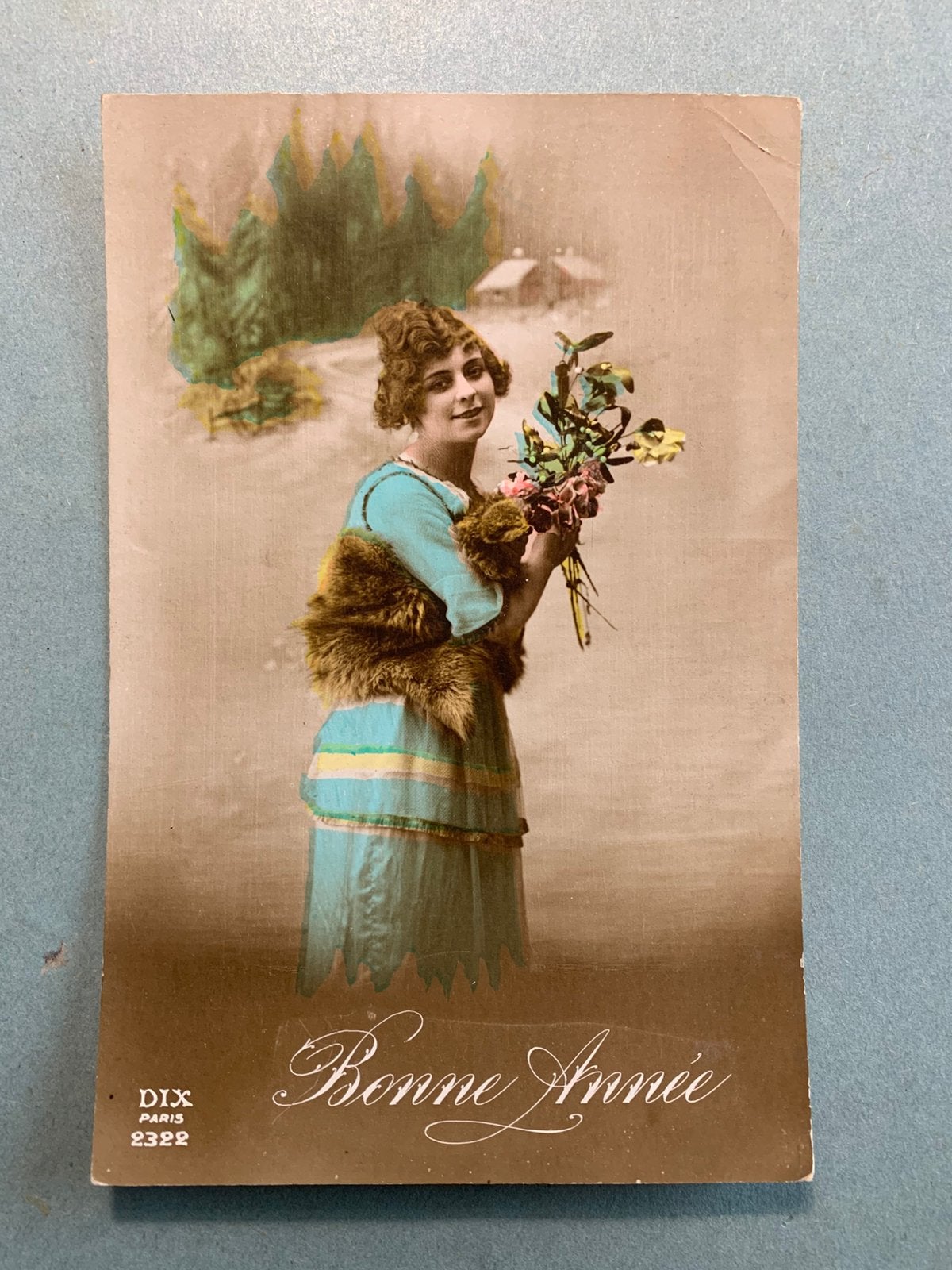 Bonne Année - dame met bloemen, Ophalen of Verzenden, Voor 1920, Gelopen, Feest(dag)