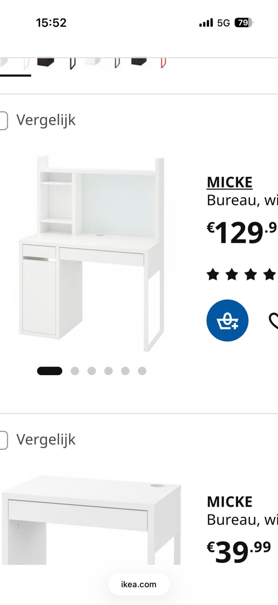 IKEA MICKE Bureau met opzetstuk, wit, Ophalen, Gebruikt, Met lades, Spaanplaat of MDF