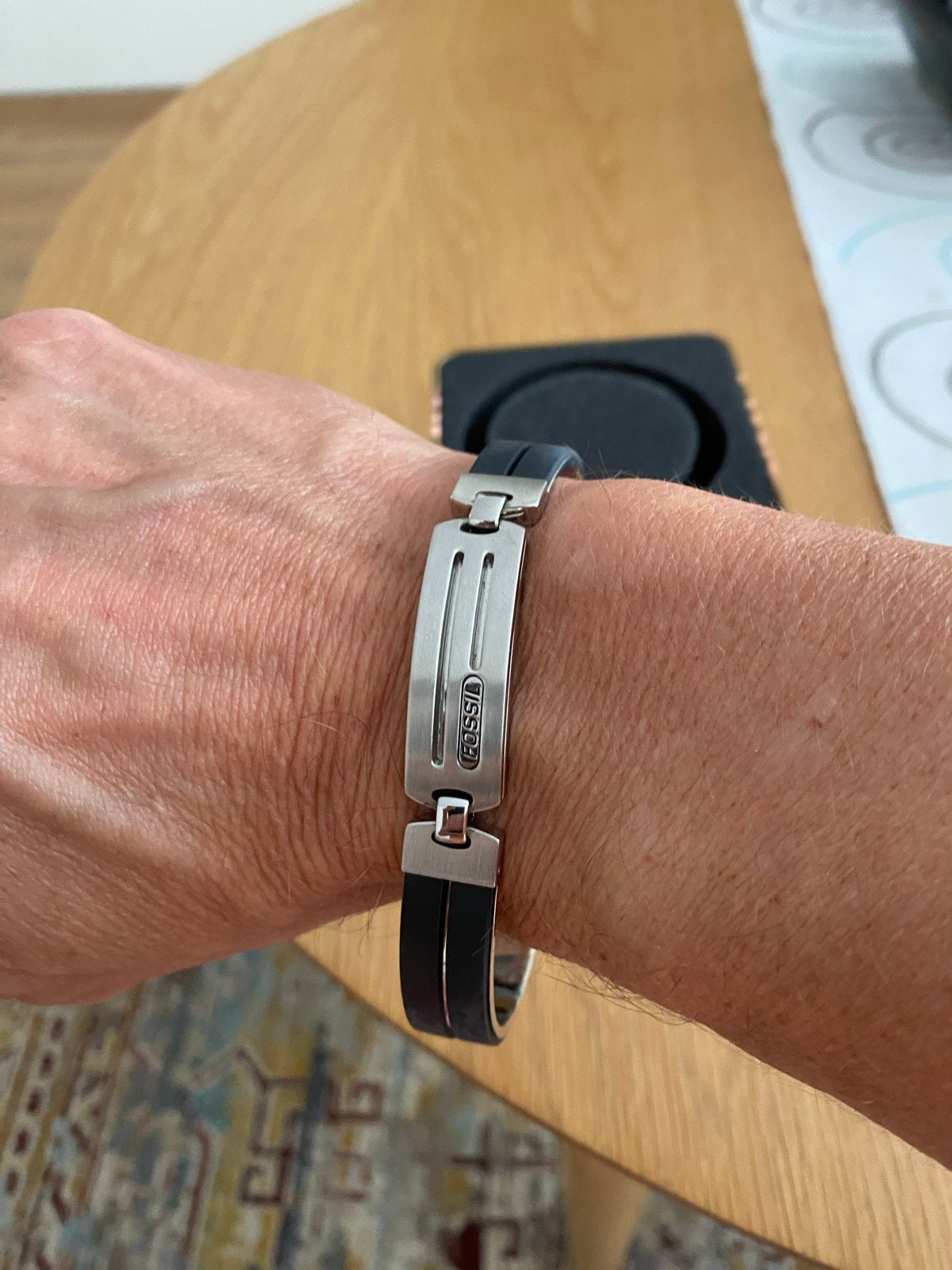 Fossil armband, zwart met zilverkleurige accenten, Ophalen of Verzenden, Zo goed als nieuw, Zwart, Staal