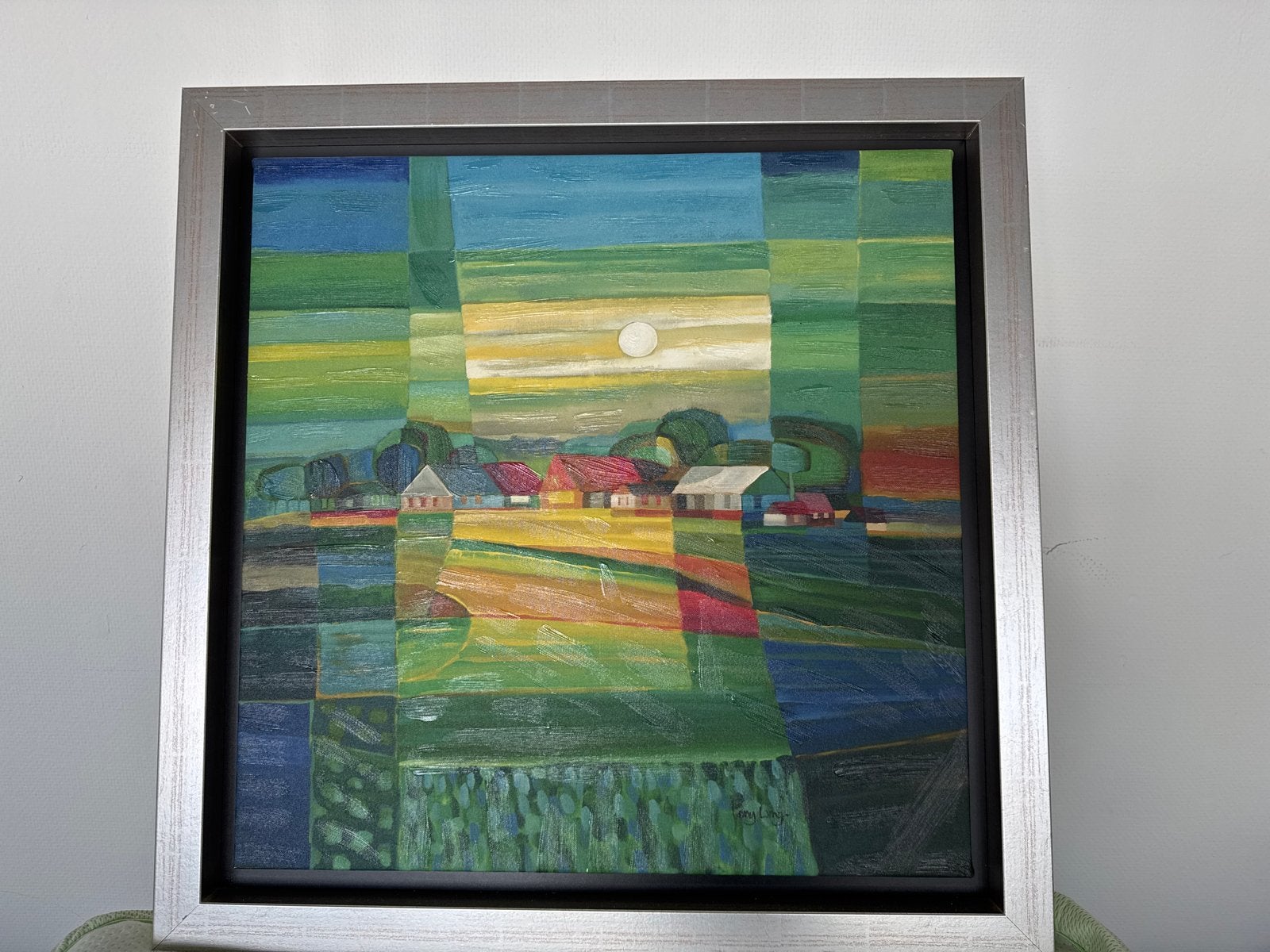 Schilderij 'Landschap met Huizen' - Levendige Kleuren, Ophalen of Verzenden