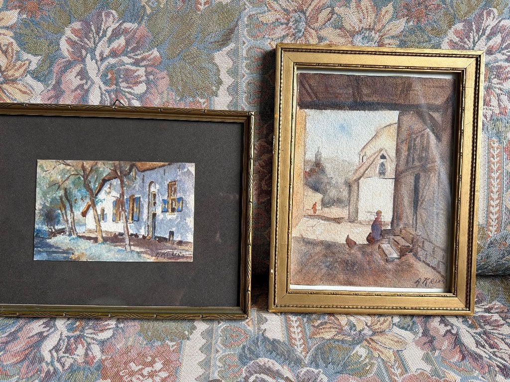 2 kleine schilderijtjes van Anton Keus 25x20cm, Antiek en Kunst, Ophalen