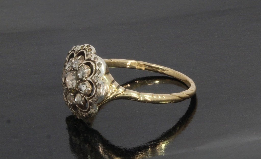 Roos diamanten antieke 14k gouden rozet ring dames zilver, Verzenden, Goud, Ring, Met edelsteen