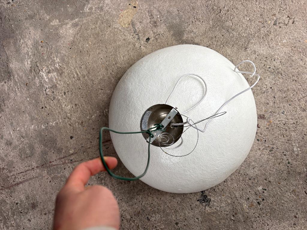 Grote Design Koepellamp / Halve Bol Hanglamp – Wit & Zilver, Ophalen, Zo goed als nieuw, Kunststof, Modern, design, retro