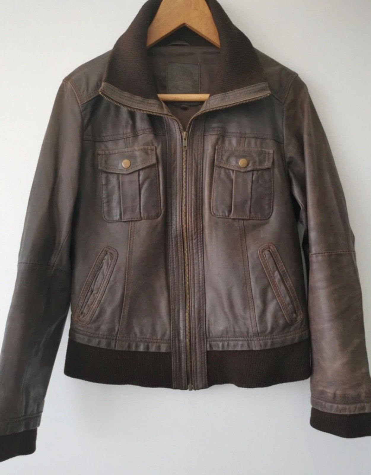 Springfield Leren Jas - Maat XL (valt als S), Bruin, Springfield, Ophalen of Verzenden, Zo goed als nieuw