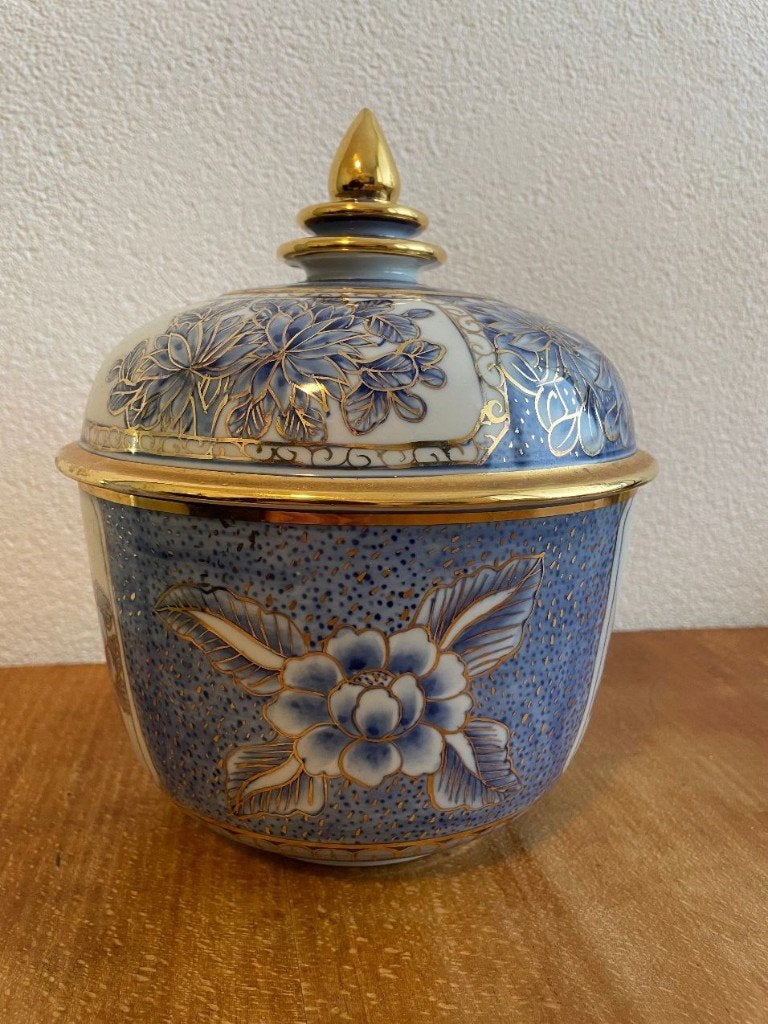 Thaise pot met deksel Benjarong porselein - Blauw/Goud, Ophalen of Verzenden, 25 cm