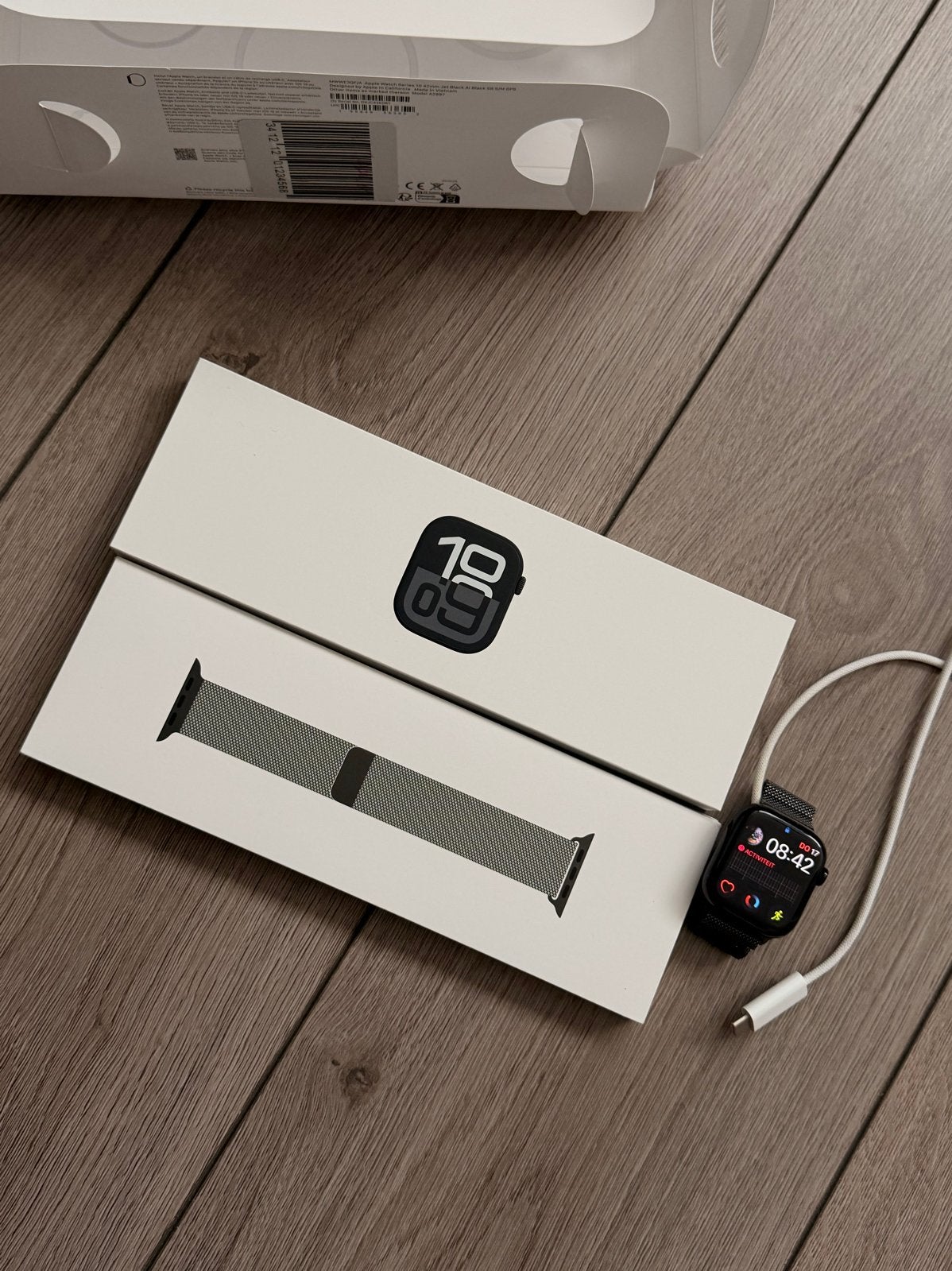 Apple Watch Series 10 42mm Zwart met Milanese band, Sieraden, Tassen en Uiterlijk, Hartslag, Zwart, IOS, Ophalen of Verzenden