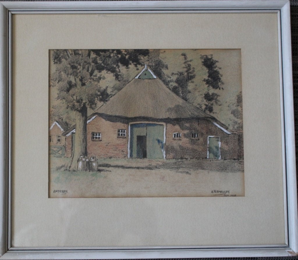 Anderen Drenthe. A. Vermeulen, september 1968. Boerenerf., Achter glas, Verzenden, Landschap, Papier
