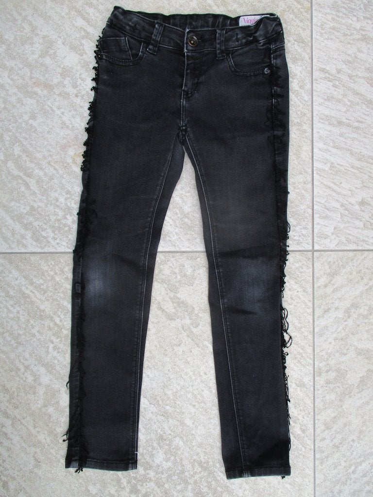 Vingino lange broek donker grijs spijkerbroek maat 128, Broek, Meisje, Ophalen of Verzenden, Zo goed als nieuw