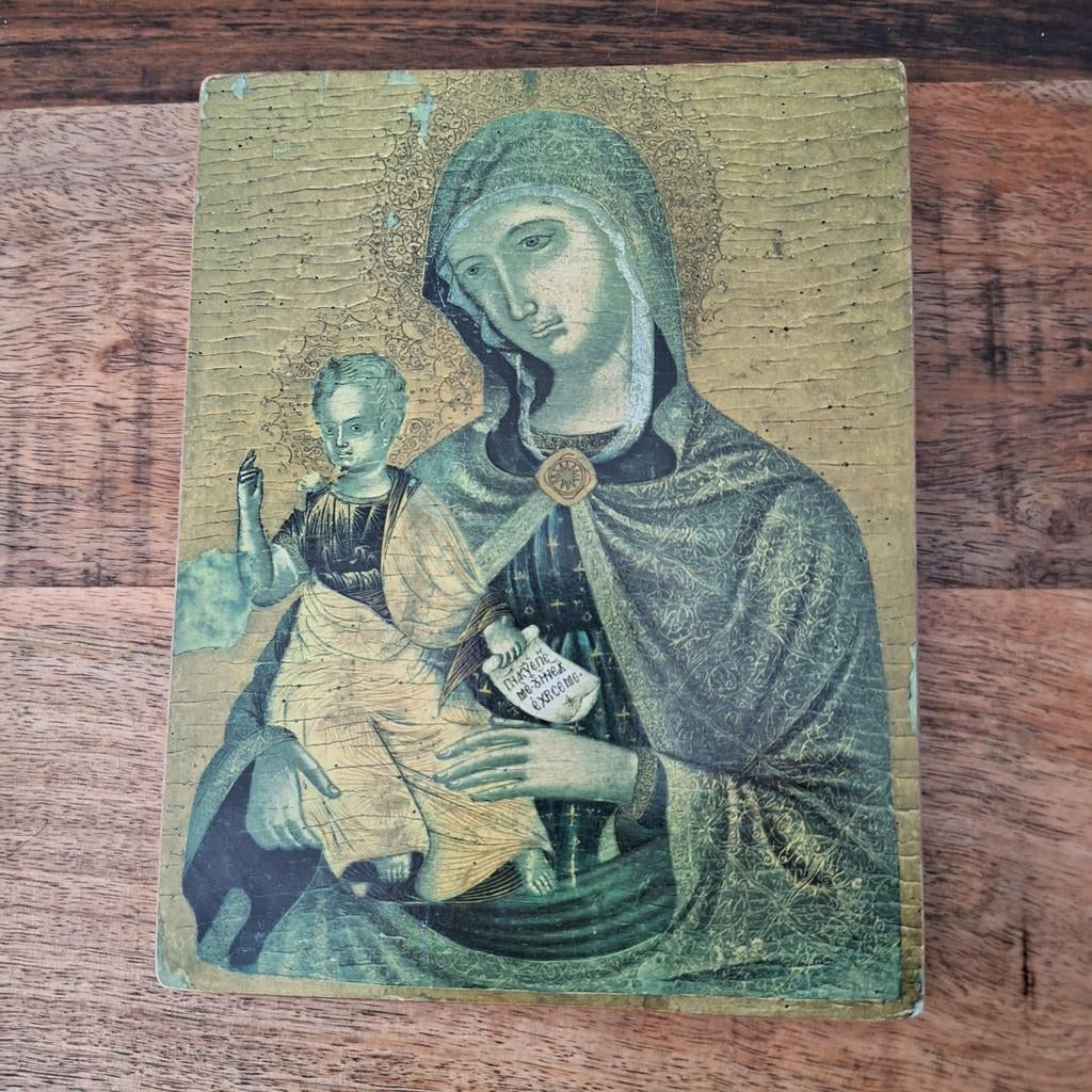 Antieke icoon: Maria met Kind - Religieuze kunst, Ophalen of Verzenden