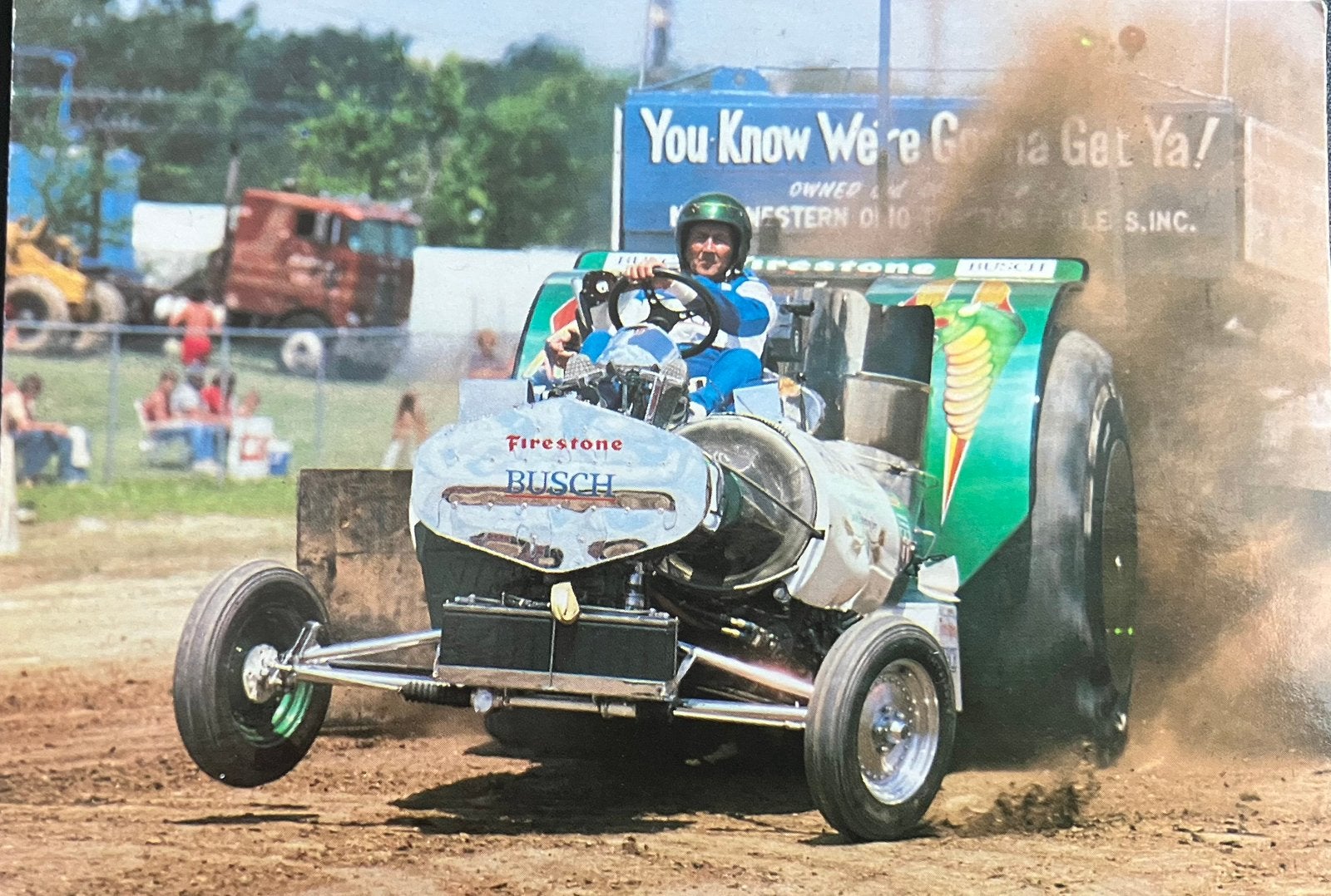 Ansichtkaart Tractorpulling Firestone Busch, Ophalen of Verzenden, 1960 tot 1980, Ongelopen, Voertuig